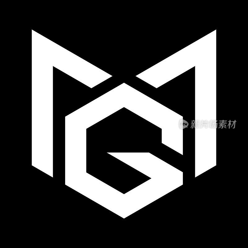 最小的通用标志。豪华背景上的MG字母图标。标志创意基于GM的首字母组合。专业品种字母符号及背景MG标志。