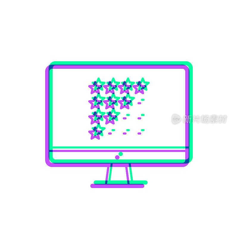 台式电脑与星级评级。图标与两种颜色叠加在白色背景上