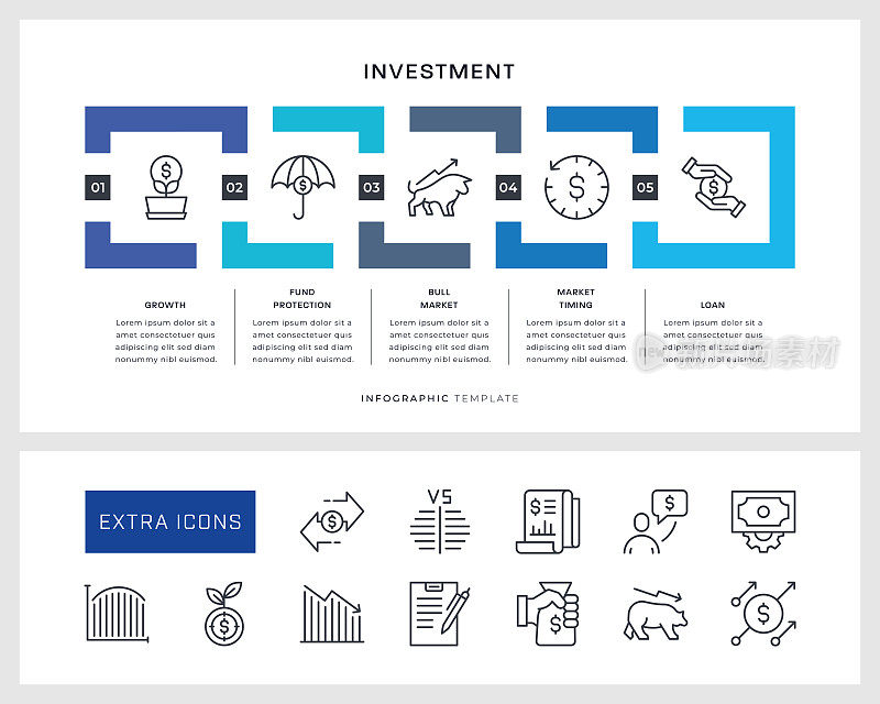 投资信息图表模板和线条图标