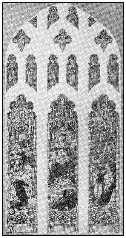 来自英国杂志的古董图片:克拉夫顿教堂弗兰克・洛克伍德爵士的纪念窗口