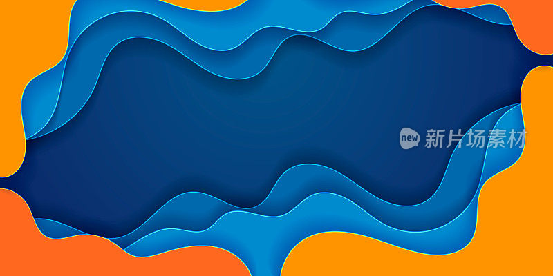抽象蓝色，橙色和红色渐变波浪层的背景，设计为登陆页模板