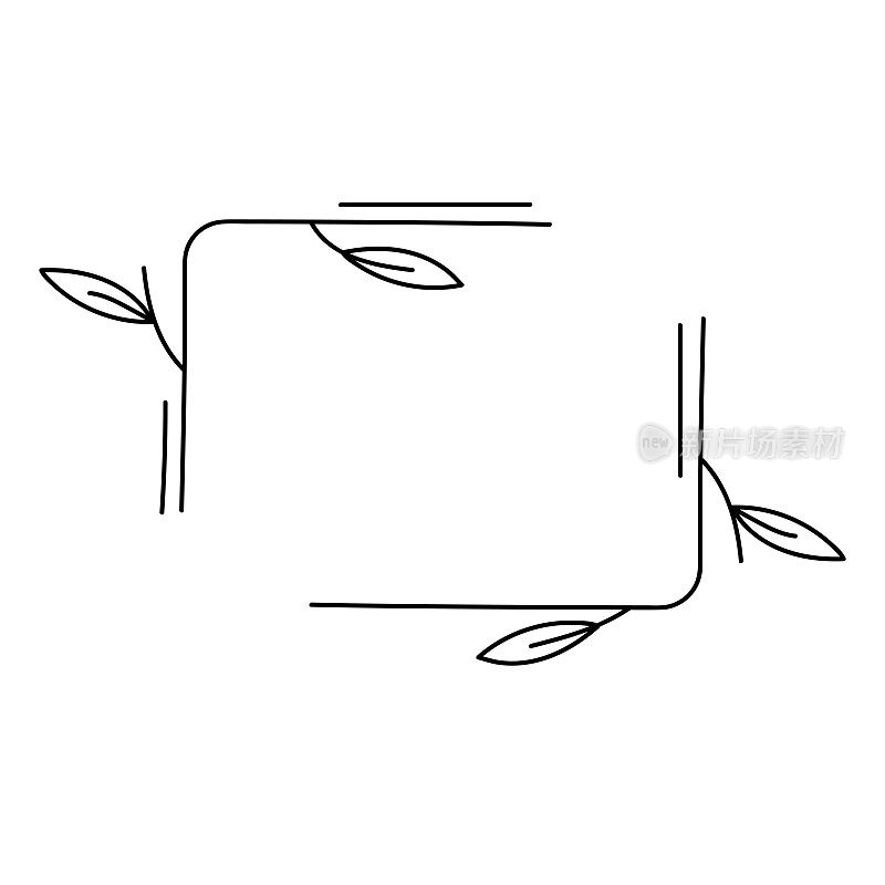 叶子手绘方形框架。花花环剪贴艺术的邀请和贺卡。矢量插图隔离在白色背景上。