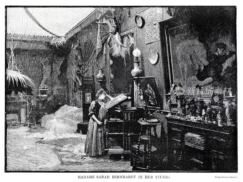 莎拉・伯恩哈特在她的工作室，1893年