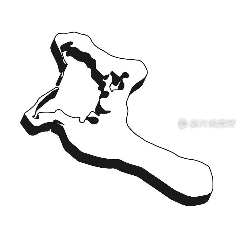 基里巴斯地图与黑色轮廓和阴影在白色背景