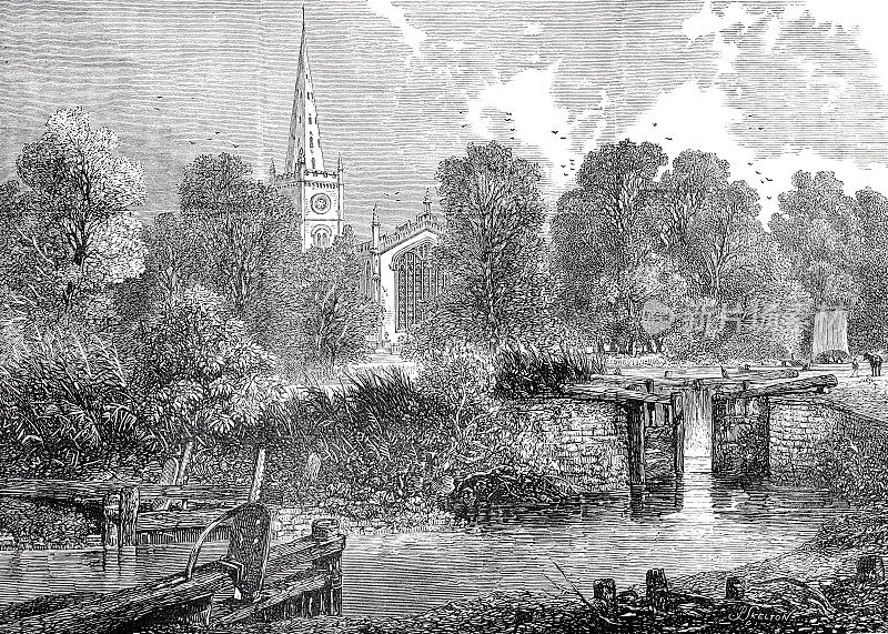 埃文河畔的斯特拉特福，河流和教堂