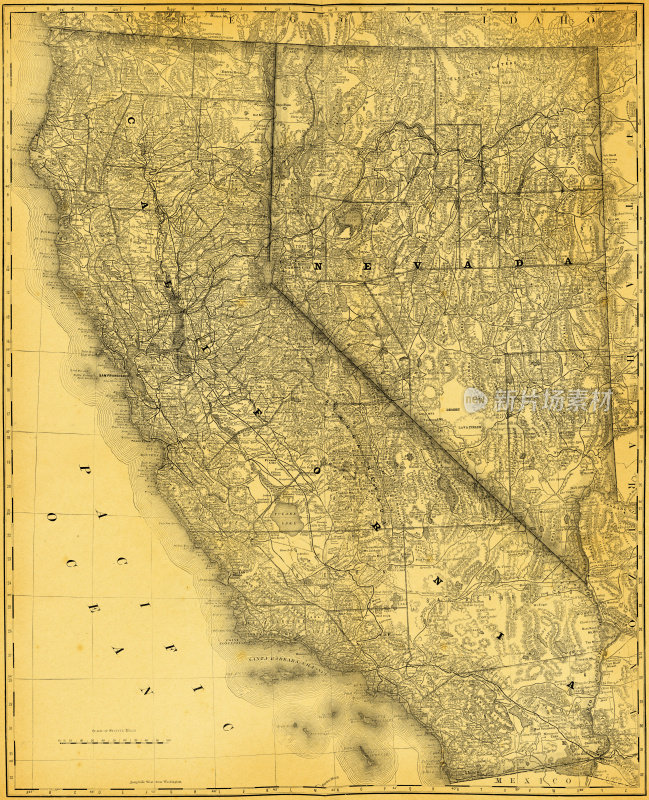 美国地图和插图，加利福尼亚州，内华达州