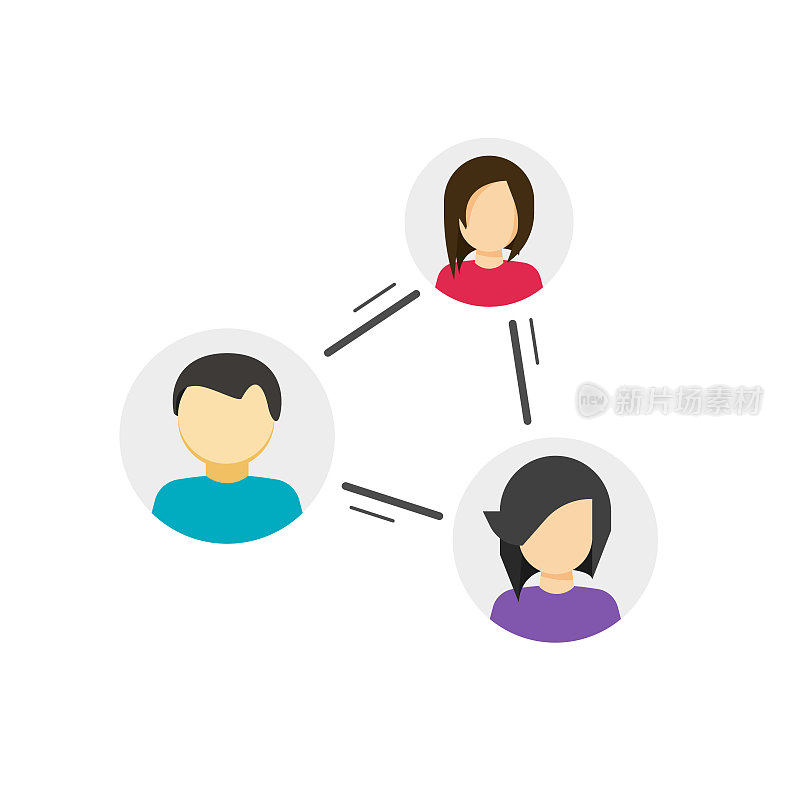 协作或分享链接社区矢量图标，同伴概念，社会人之间的链接，人关系圈，群体沟通或连接，协作网络，关系