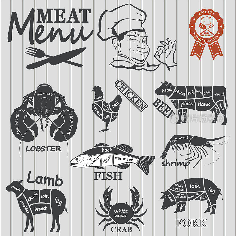 一套肉店标签和设计元素