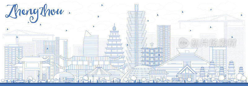 用蓝色建筑勾勒郑州天际线。