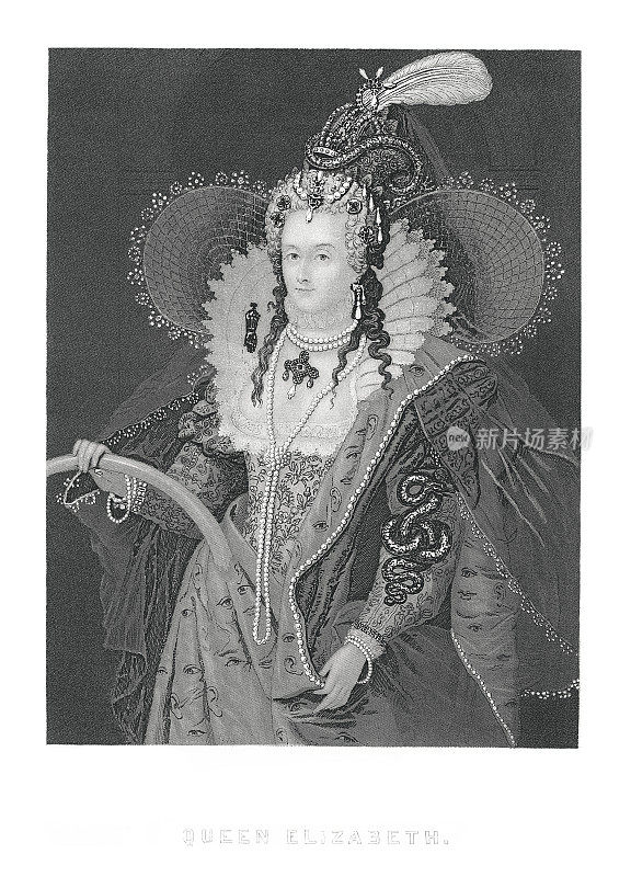 英国女王伊丽莎白一世(古董版画)