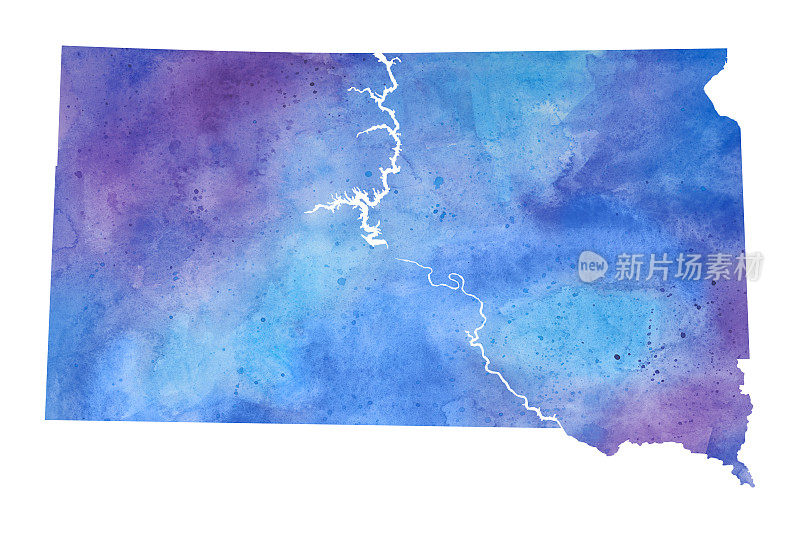 南达科他州水彩栅格地图插图