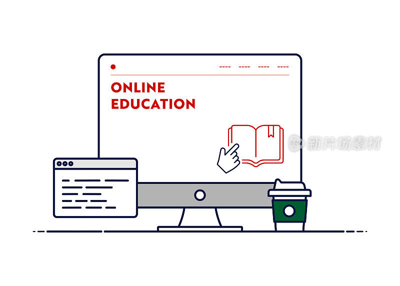 矢量线插图概念的在线教育。可编辑的描边和像素完美。