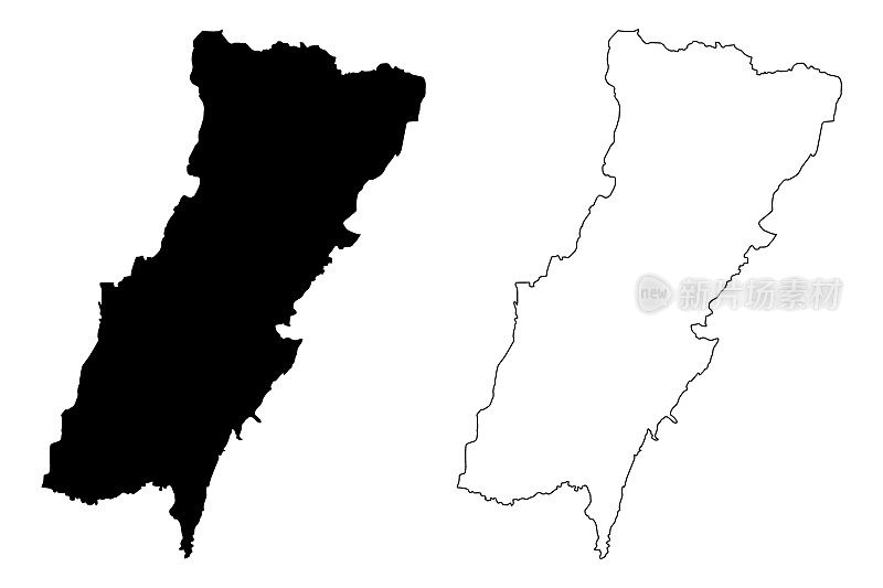 黎巴嫩山省(黎巴嫩共和国，黎巴嫩省)地图矢量插图，涂鸦草图黎巴嫩山地图