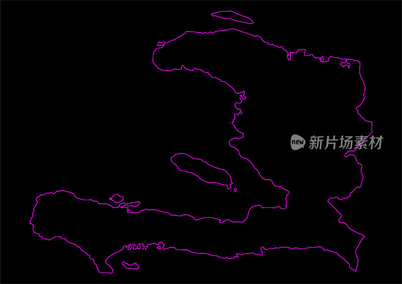 黑色背景下的海地霓虹灯地图