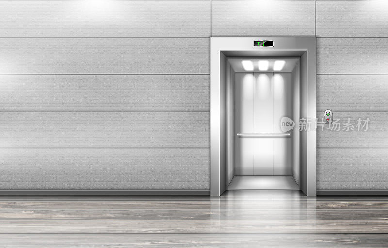 打开现代办公室走廊的电梯门