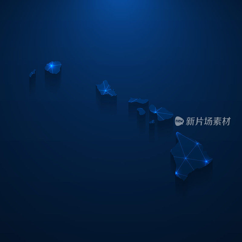 夏威夷地图网络-明亮的网格在深蓝色的背景