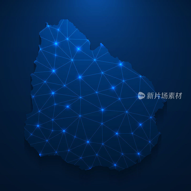 乌拉圭地图网络-明亮的网格在深蓝色的背景