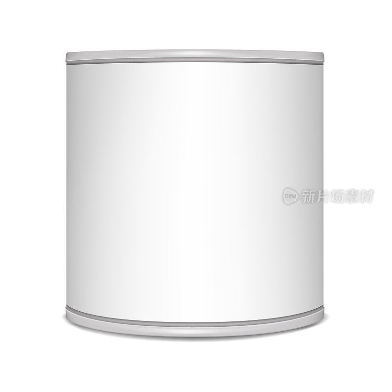 圆锡罐，矢量模型。罐头食品金属包装，模型。空白铝缸容器，模板