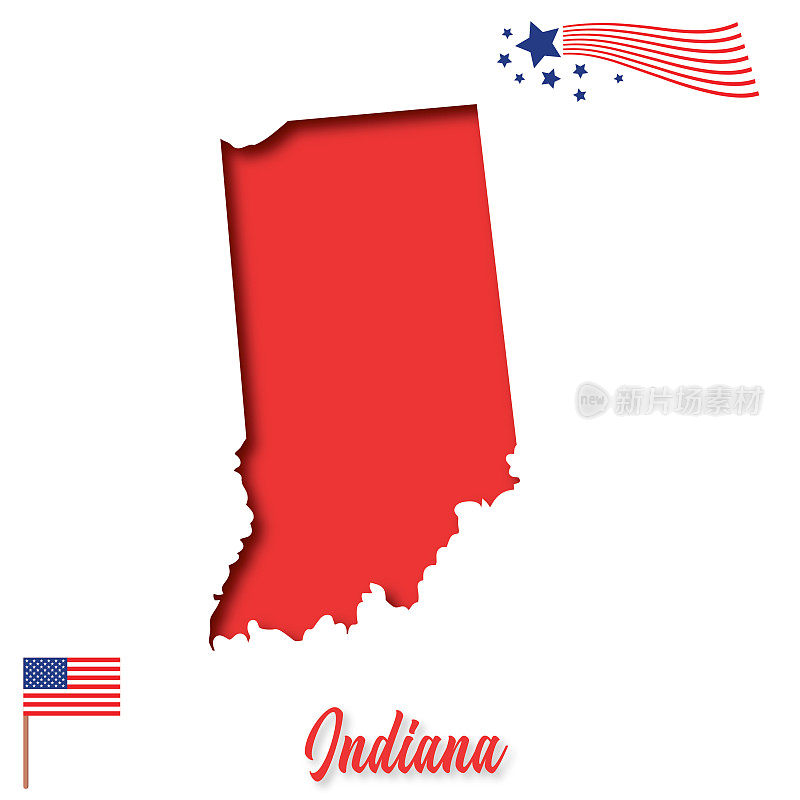 美国剪纸州图:印第安纳州