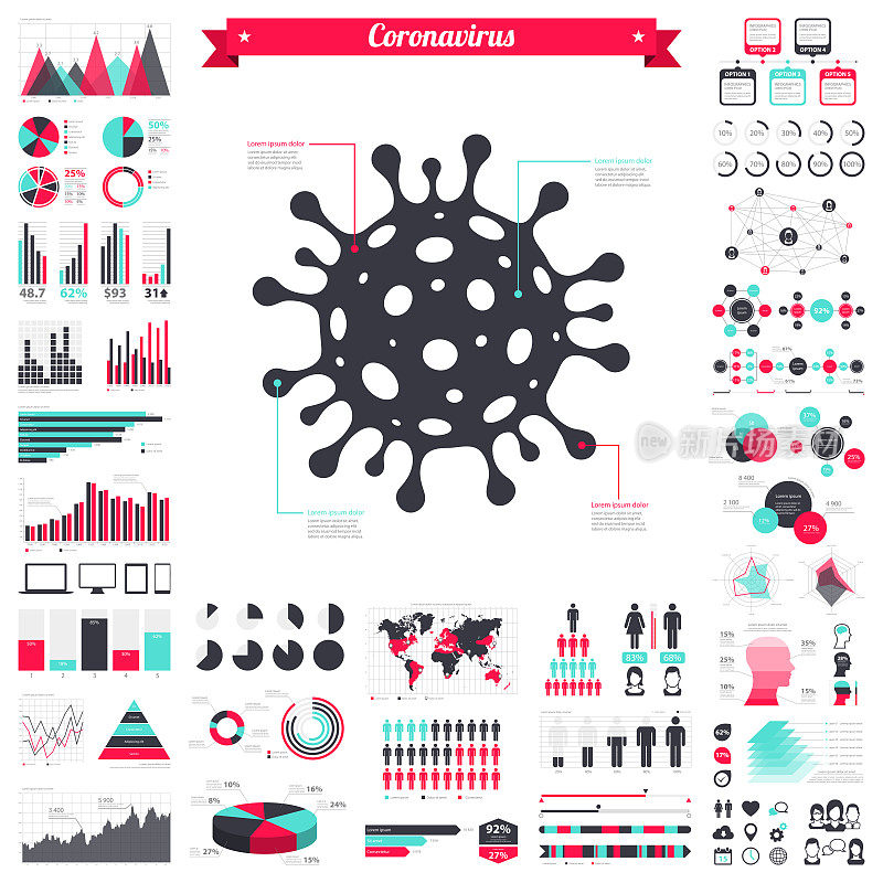 冠状病毒细胞(COVID-19)与信息图形元素-大创意图形集