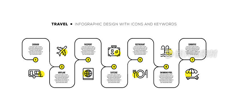 信息图表设计模板与旅游关键字和图标