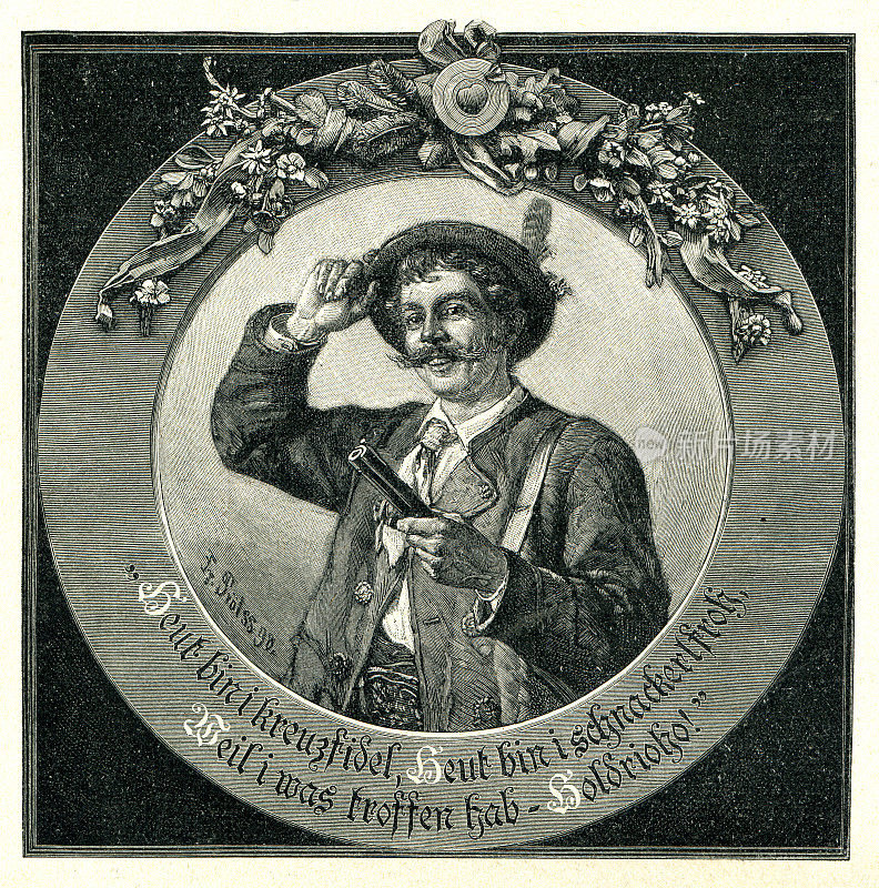 19世纪的德国，一名身穿传统服饰的巴伐利亚男子