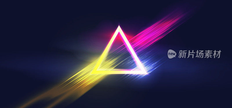 充满活力的霓虹三角形与辉光和烟雾