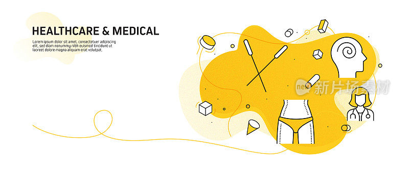 医疗保健和医疗相关的现代线条风格矢量插图