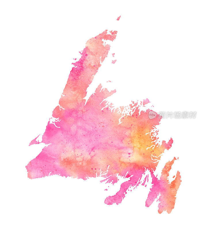 纽芬兰栅格水彩地图插图在珊瑚颜色