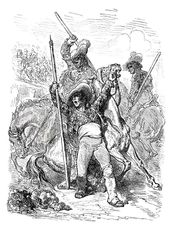 斗牛士和马处于危险之中，西班牙1862年