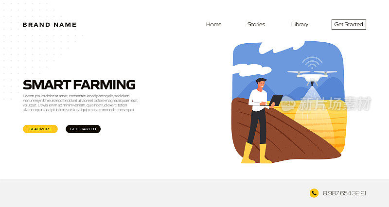 智能农业概念矢量插图登陆页面模板，网站横幅，广告和营销材料，在线广告，业务演示等。