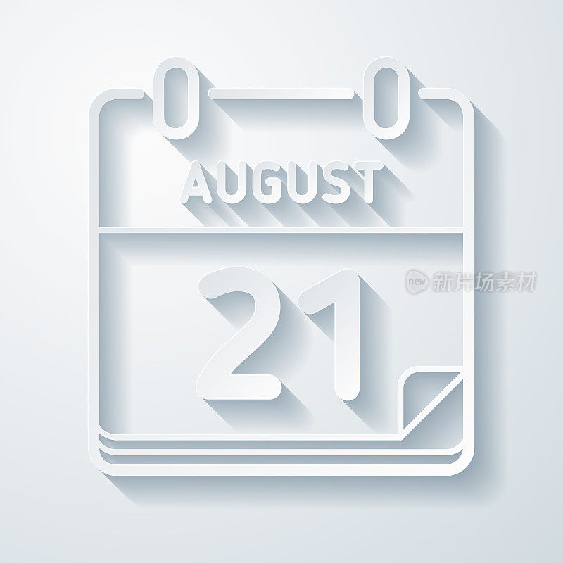 8月21日。在空白背景上具有剪纸效果的图标