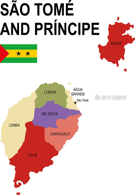 S?o Tomé和Príncipe彩色平旗地图
