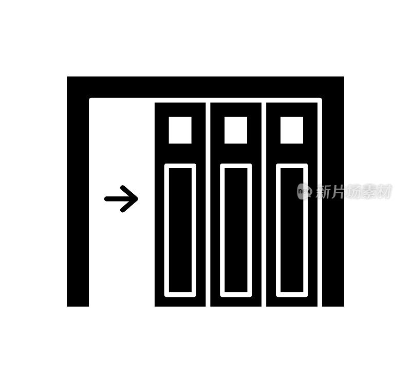 侧滑组合式车库门。黑白矢量插图。仓库门的平面图标。外观设计符号。孤立的对象
