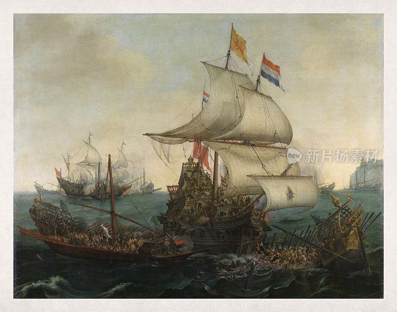 荷兰船只在佛兰芒海岸与西班牙战舰相撞