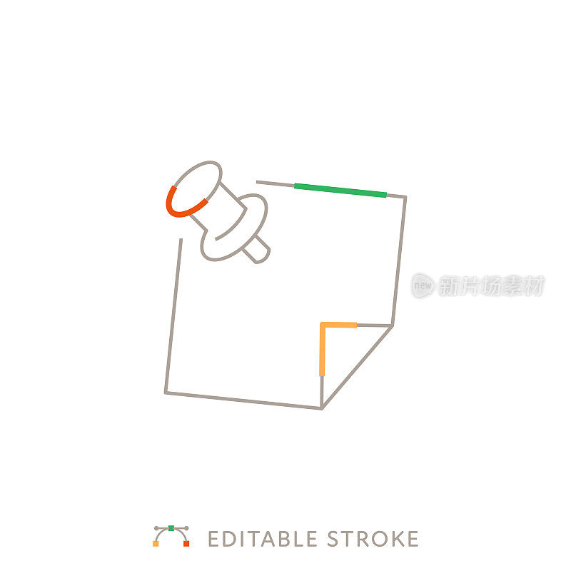 别针和笔记纸多色线图标与可编辑的Stroke