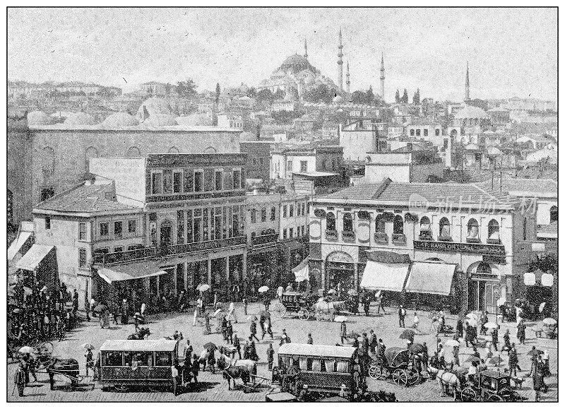 古旧的旅行照片君士坦丁堡(伊斯坦布尔):加拉塔广场