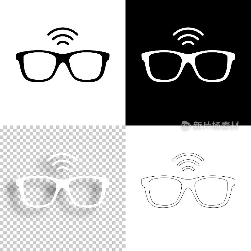 智能眼镜。图标设计。空白，白色和黑色背景-线图标