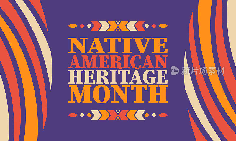 印第安人传统月。美国印第安人的文化。在美国每年的11月庆祝。印度的传统模式。海报，卡片，横幅和背景。矢量正宗点缀，民族插图