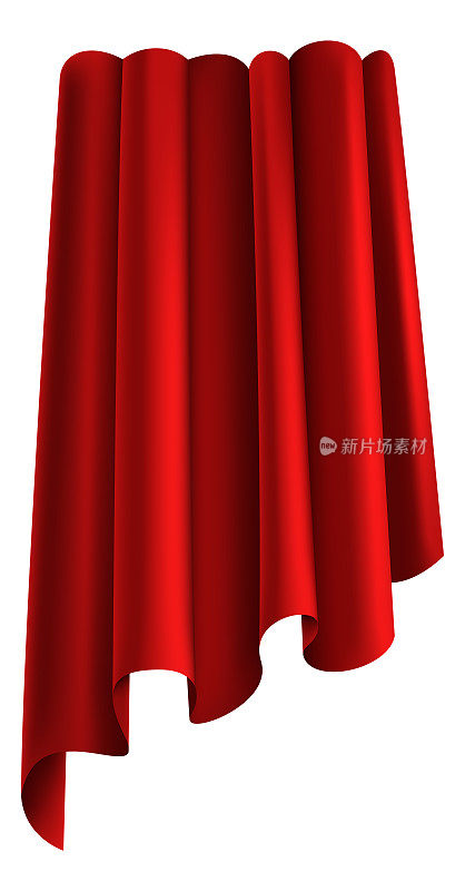 红色的布料。逼真的豪华天鹅绒面料折叠