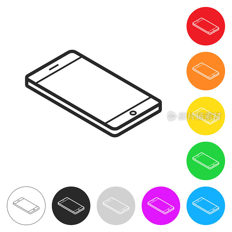 等距智能手机-平面位置。彩色按钮上的图标