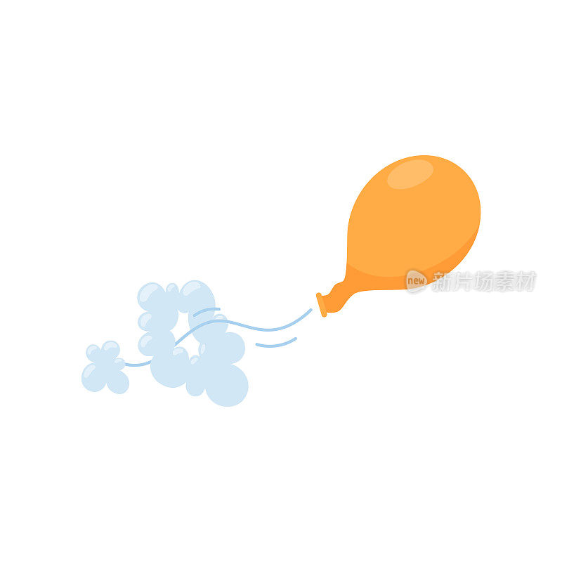 泄气气球飞走平面卡通矢量插图孤立在白色。