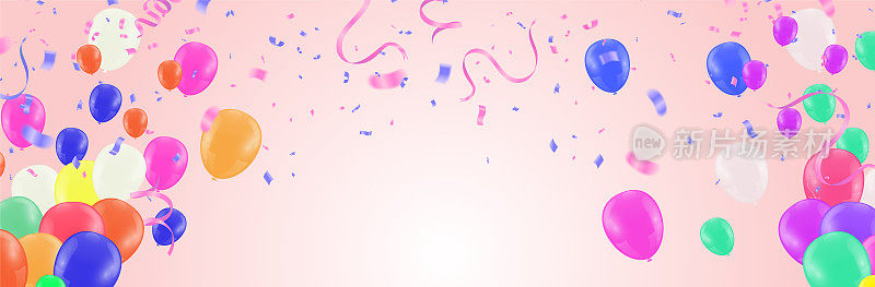 气球的各种颜色矢量插图彩色的纸屑，花环和streamers在聚会或狂欢使用的背景，元素的乐趣卡