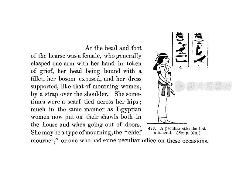 19世纪雕刻，描绘葬礼上一个特殊的女随从;古埃及人，1854年