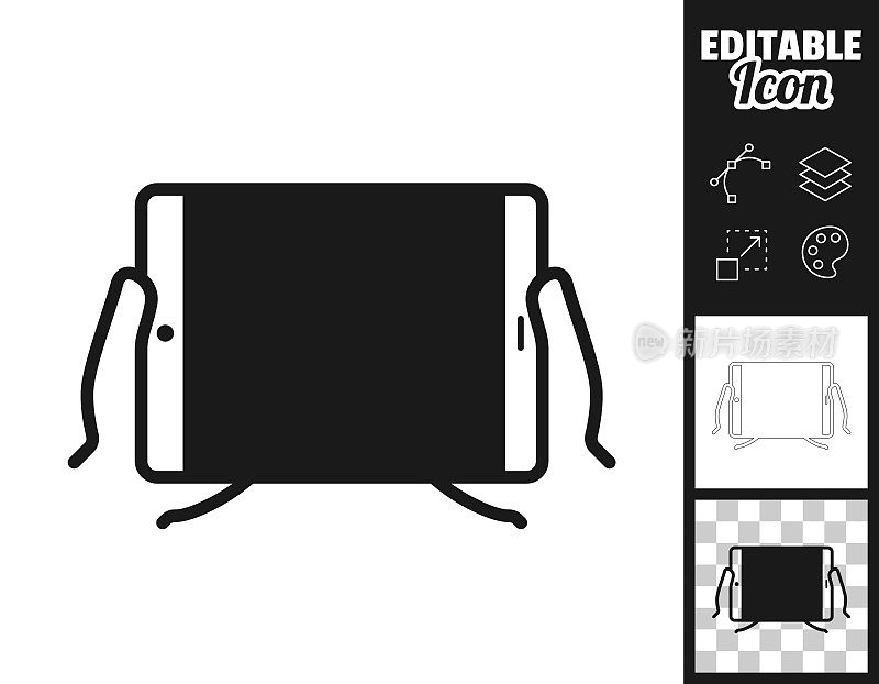 手握平板电脑。图标设计。轻松地编辑