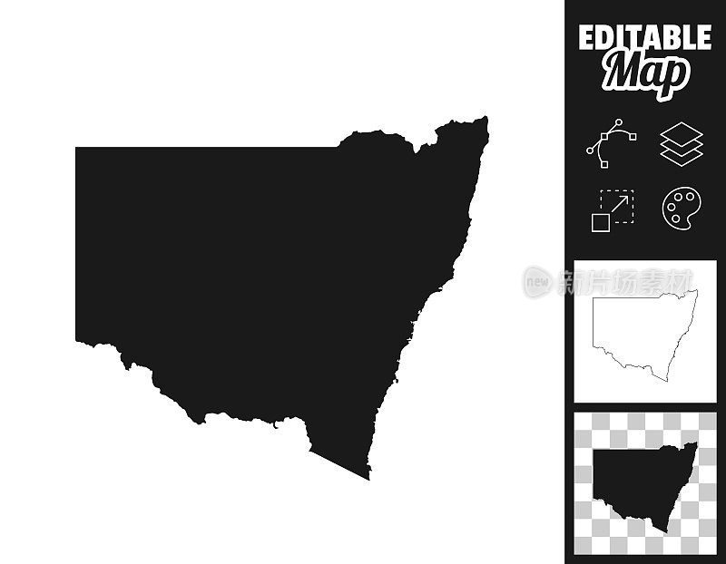 新南威尔士州地图设计。轻松地编辑