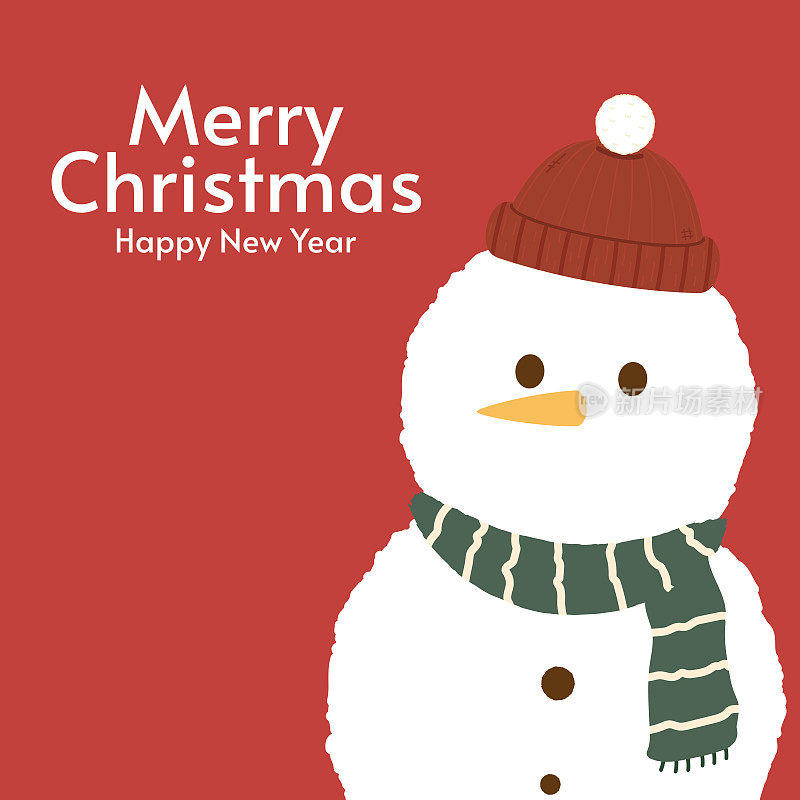 圣诞快乐，2023年新年快乐，可爱的雪人贺卡。雪人卡通向量。圣诞快乐海报。