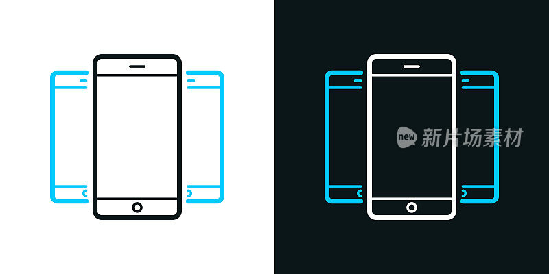 一套智能手机。黑色或白色背景上的双色线条图标-可编辑笔触