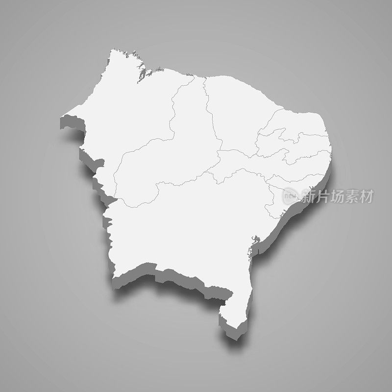 巴西东北地区三维等距地图