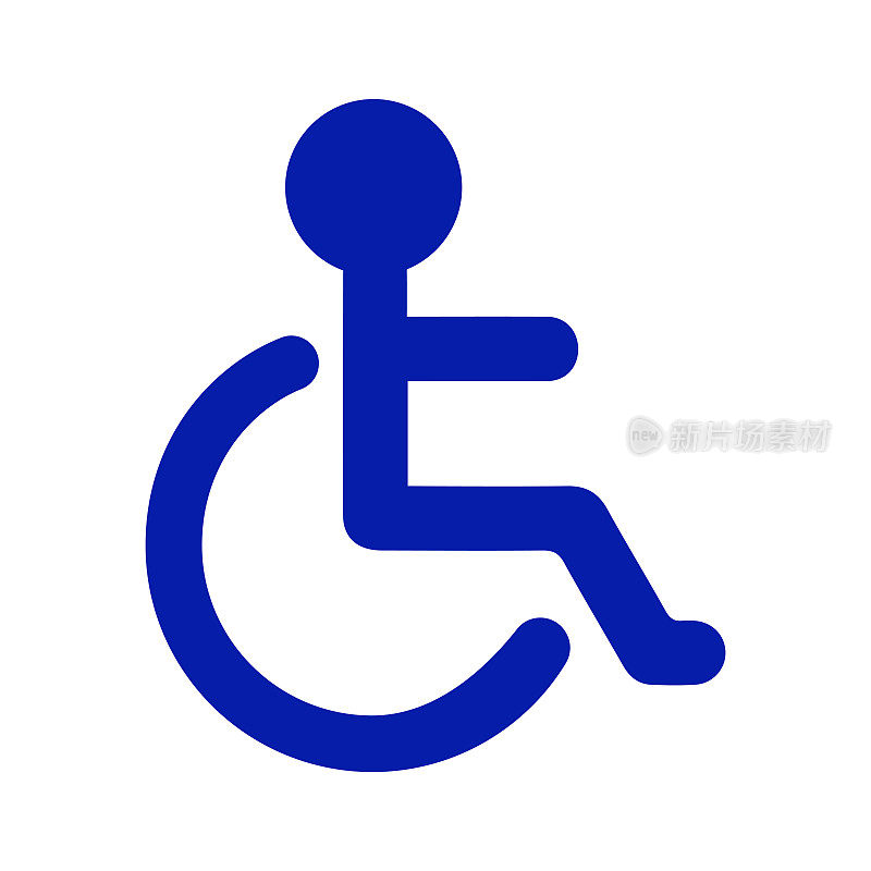 轮椅简单的白色背景上的蓝色图标。